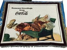 CokeCola Christmas Santa Clause Throw Blanket Seasons Greetings 51x 64 Tapestry