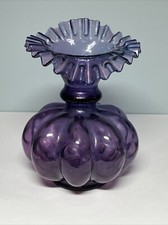 Rare Vintage Fenton MULBERRY Ruffled Melon Vase 8  Tall X 6  Wide