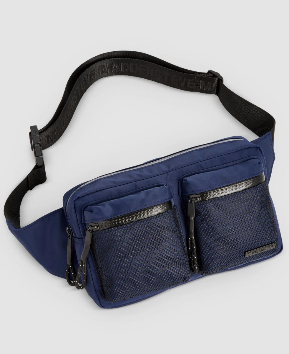 $46 Steve Madden Men's Blue Double Pocket Mesh Fanny Pack Bag