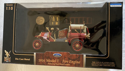 Road Signature 1914 Ford Model T Firetruck 1:18 Diecast Fire Engine Red w/ Coin