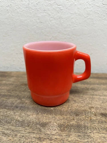 Vintage Anchor Hocking Fire King Ware Orange Coffee Mug Milk Glass ~Tiny Chip