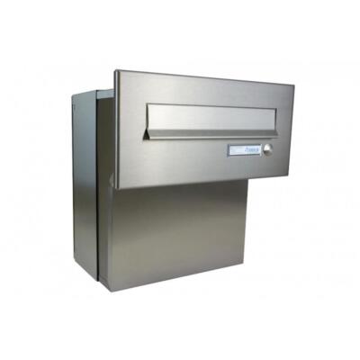 F-04 Durchwurf-Briefkasten Klingel komplett V2A-Edelstahl Mauerstärke 18-27cm