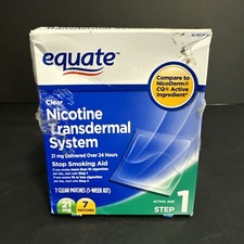 EQUATE Nicotine Transdermal System Step1 21mg 7 Clear Patches  see Date Photos
