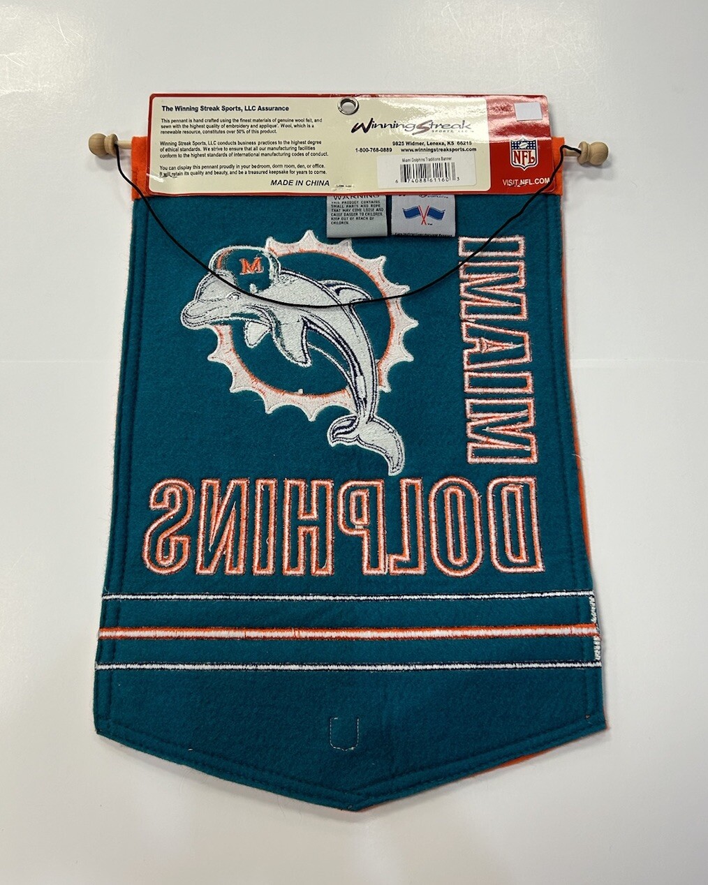 Miami Dolphins NFL Football Winning Streak Embroidered Traditions Wool Banner