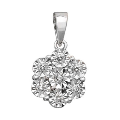 Sechseckiger Cluster-Anhänger 9 kt Weißgold 7 Steine Diamant Illusion Set - 0,25 kt