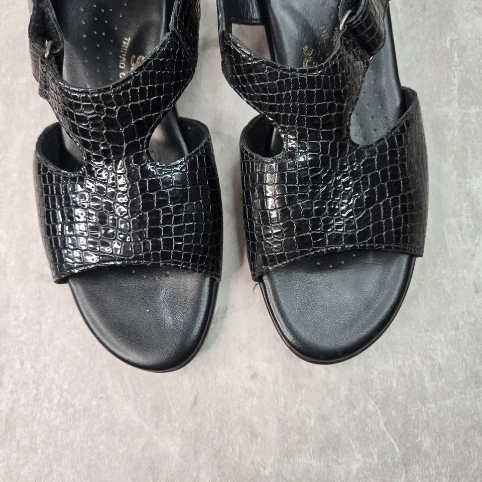 Sas Casual Low Heeled Sandals Sz 10.5 Black Croc Leather Open Toe Comfort Sandal - Image 3 of 4
