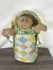Vintage Cabbage Patch Kids Doll Baby Girl Green Gingham Dress Shoes Carrier 1982