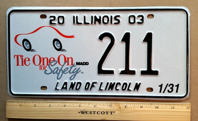 License Plate, Illinois, Special Event (cf NOTE) MADD Mother's Against Drunk 211