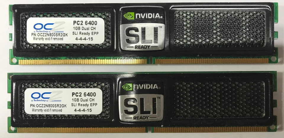 OCZ SLI Ready EPP 2GB (2x1GB) DDR2 OCZ2N800SR2GK PC2 6400 4-4-4-12 Dual CH#R2719 - Bild 1 von 2