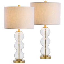 Jonathan Y 27 Clear/Brass Triple-Sphere Glass Table Lamp Set Of 2 Bedside White