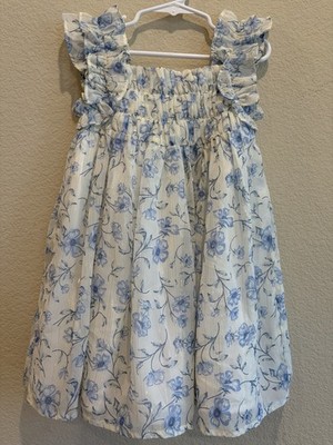 Rachel Zoe Little Girls Lined Dress Size 4T Blue Floral Short Sleeve 