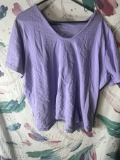 Liz Claiborne Essentials Purple V-Neck Top T-Shirt Short Sleeve Size 3XL