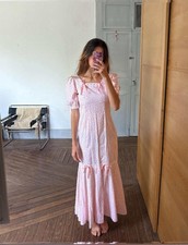 Cottage core romantic nightgown dress, handmade cotton pink floral prairie style