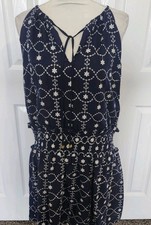Michael Kors Size Large Knee Length Spaghetti Strap Navy/White Dress