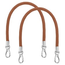 2Pcs 55cm 21.7" Braided Purse Strap Leather Yellow Brown Silver White Buckle 