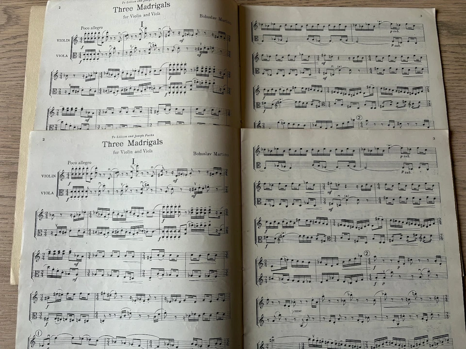 MARTINU THREE MADRIGALS FOR VIOLIN & VIOLA SHEET MUSIC BOOK (1949) ENGLAND - Image 3 of 3