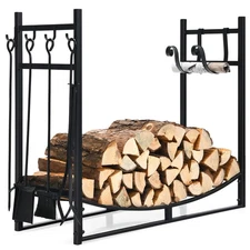 Costway 36" Fireplace Log Rack W/ 4 Tool Set Kindling Holders for Indoor Outdoor