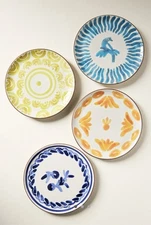 Anthropologie The Mediterranean Dish Glazed Terracotta Mezze Plates Set Of 4 New