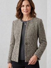 Jones New York Tweed Blazer Jacket Shawl Collar Brown Textured Academic VTG L