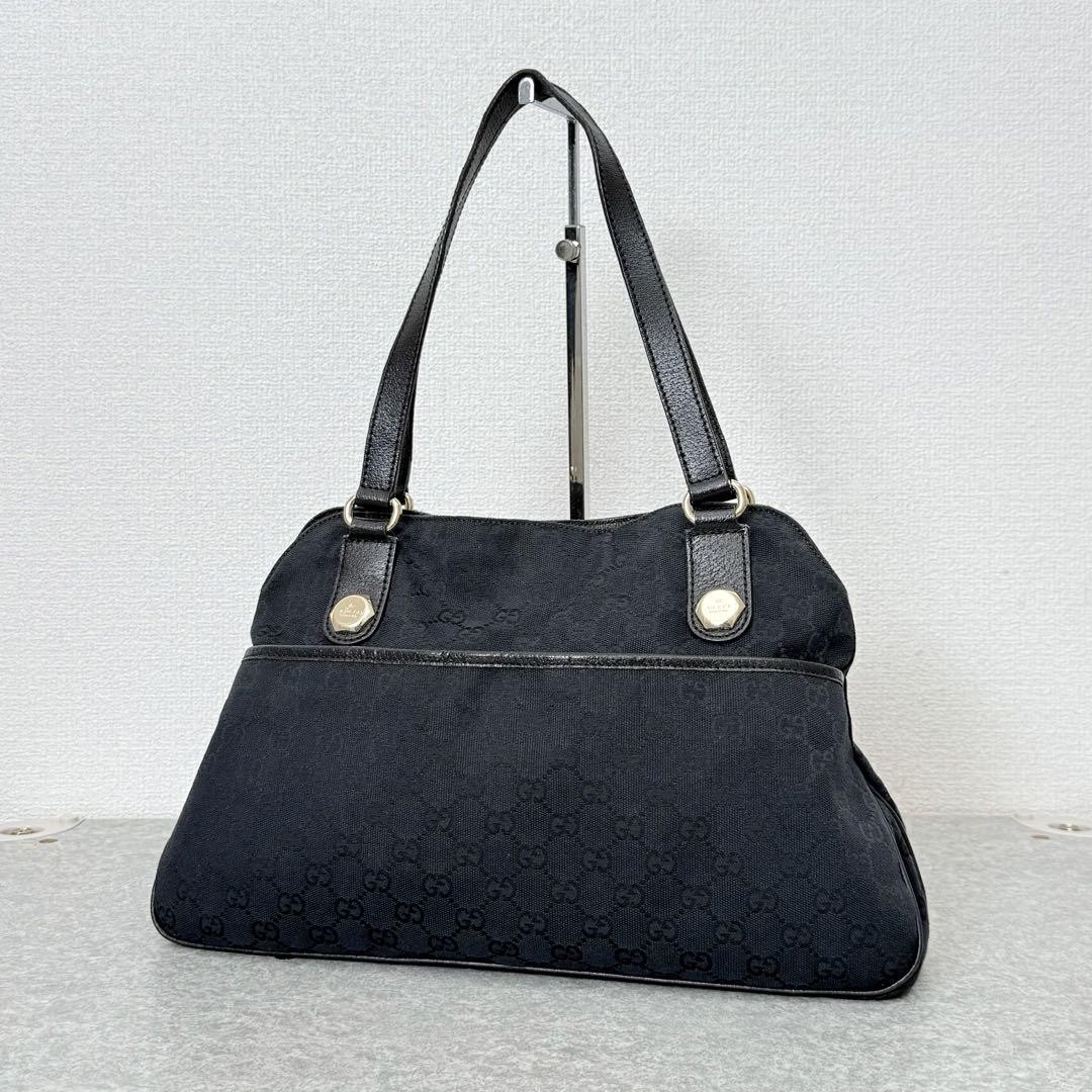 GUCCI GG Canvas Black Tote Bag Adjustable Shoulder Strap