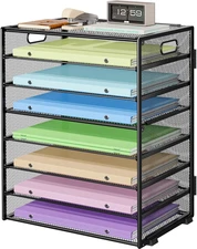 8 Tier Paper Organizer with Handle, Metal Mesh Desk File Organizer, Large Capaci