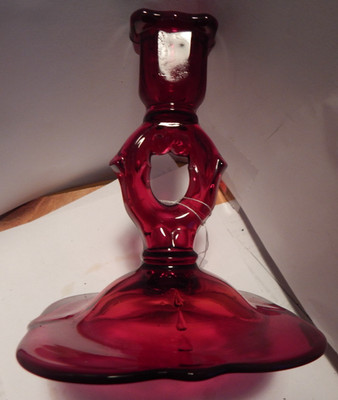 antique ruby red candle holder 5 1/2'' tall base-4 1/2'' square