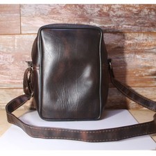 Dark Brown Leather Camera Shoulder Bag Strap Zipper Closure Vintage Felt Lining