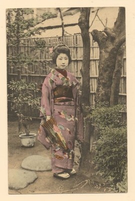 Japan Japanese Girl on c. 1910 Vintage Real Photo Hand Tinted