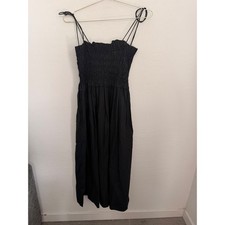 Ulla Johnson Akshara Dress Noir Black Smocked Cotton Poplin Midi Size 8 NEW Boho