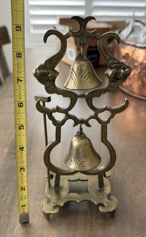 Chinese Tabletop Stand/Gong Type Double Bell With Clapper Hammer