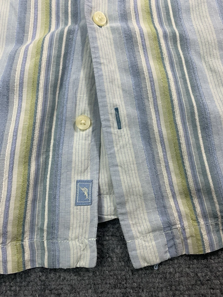 Tommy Bahama Shirt Mens 2XL Striped Short Sleeve Button Up Beach Blue - Image 4 of 4