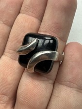 Designer FAS Sterling Silver Black Onyx Encased Design Ring Size 7 - 9.5g