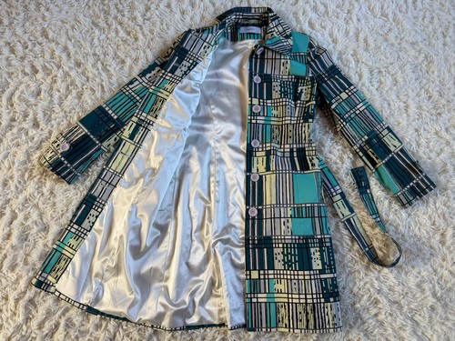 Cacharel, Stunning 2000’s CACHAREL Satin Lined Geometric Print Trench Rain Coat UK 10 FR38