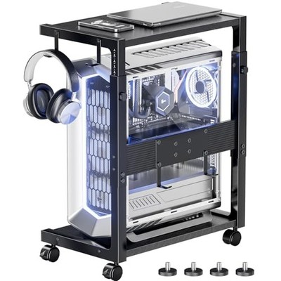 Adjustable Computer Tower Stand - 23.03''-28.3''H PC Holder Cart