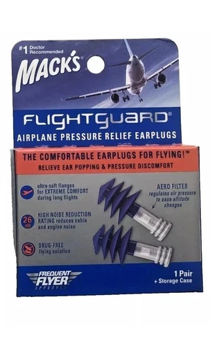 Macks Flightguard EARPLUGS  Airplane Pressure Relief  1 Pair + Storage Case NEW