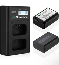 Powerextra 2 Pack Replacement NP-FW50 Battery & Smart LCD Display Dual Channel 