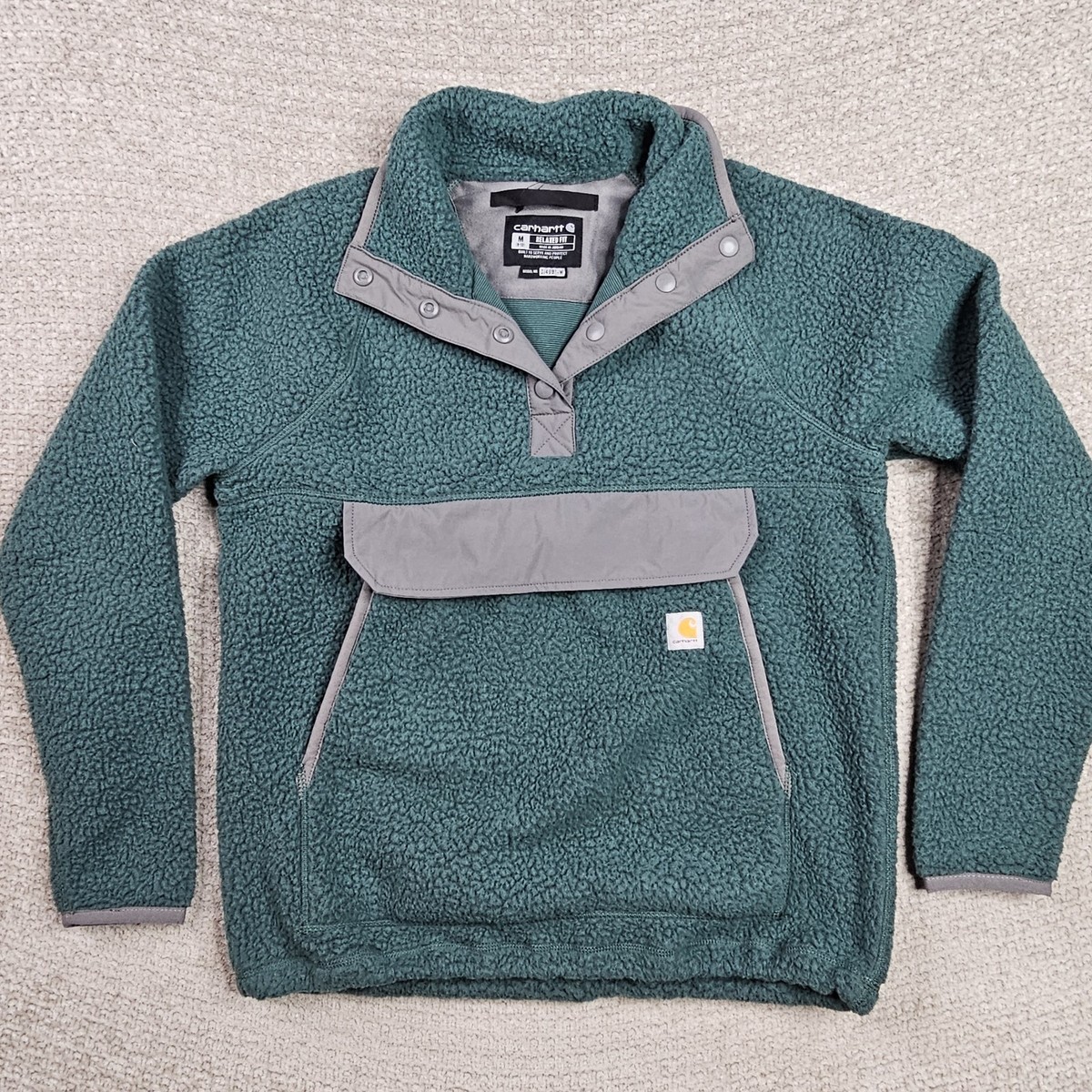 Carhartt Pullover Jacket Women M Relaxed Fit Green Fleece Sherpa