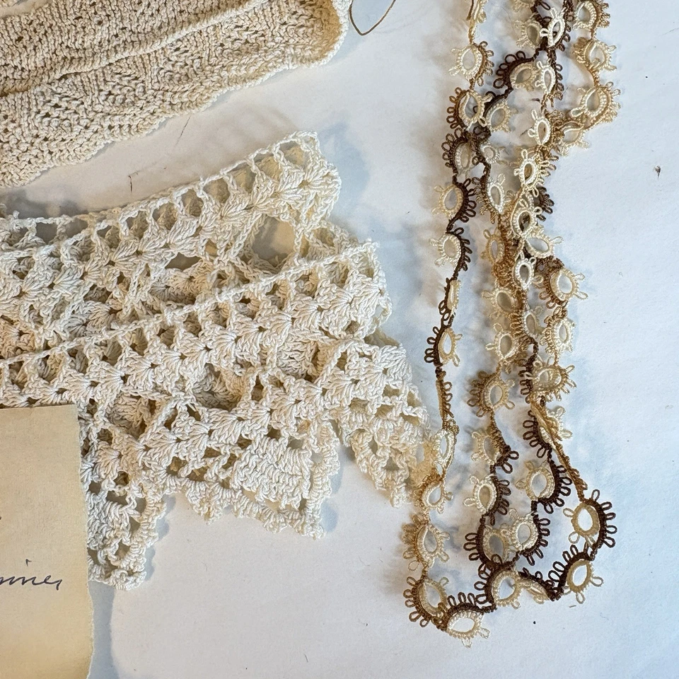 Lote Antigo Antigo Crochê Tatting Acabamento em Renda Borda Colarinho Fronha Artesanato - Imagem 4 de 4