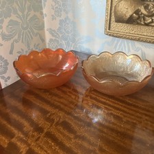 2 SCALLOPED EDGED CARNIVAL GLASS BOWLS