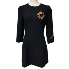 Dolce & Gabbana Black Heart Mini Dress Wool Silk Size 40 New