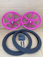 Juego de llantas Mag 20" de plástico rosa de 6 radios negras 20x 1,95 llantas GT llantas BMX