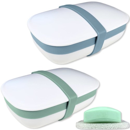 2Pack Travel Soap Holders, Soap Bar Box Dish Container Case, with Sponge Save...
