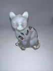 Fenton Sitting Cat Figurine Opalescent Glass Artist Signed with Label D. Wright