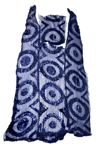 1920s Art Deco Blue Silk Chiffon Sequin Beaded Panel Dress Fabric Remnant Vtg