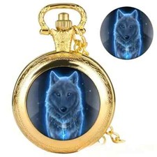Golden Retro Wolf Design Pocket Watch Quartz Movement Round Dial Pointer Display