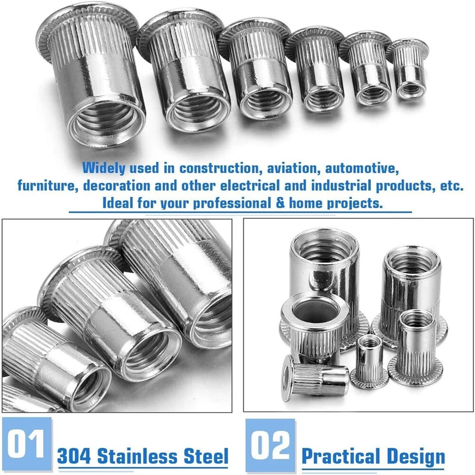 150-tlg Einnietmutter Blindnietmutter Einziehmutter Nietmutter Edelstahl M3-M8 - Bild 3 von 4