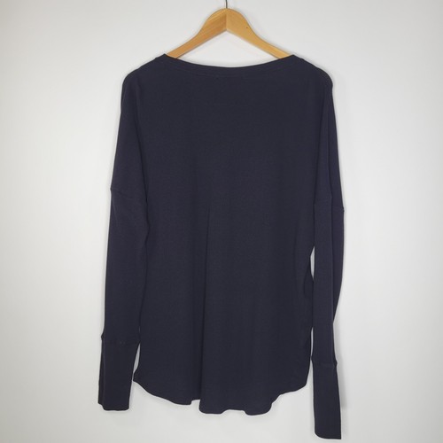 MODODOC Black Long Sleeve Tunic Top Size L Modal Blend Stretch Waffle Thermal - Picture 2 of 7