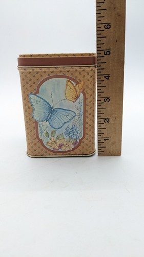 Vintage Butterfly Tin Peach Blue Green Yellow Princeton Industries Corp Indiana - Imagen 11 de 12