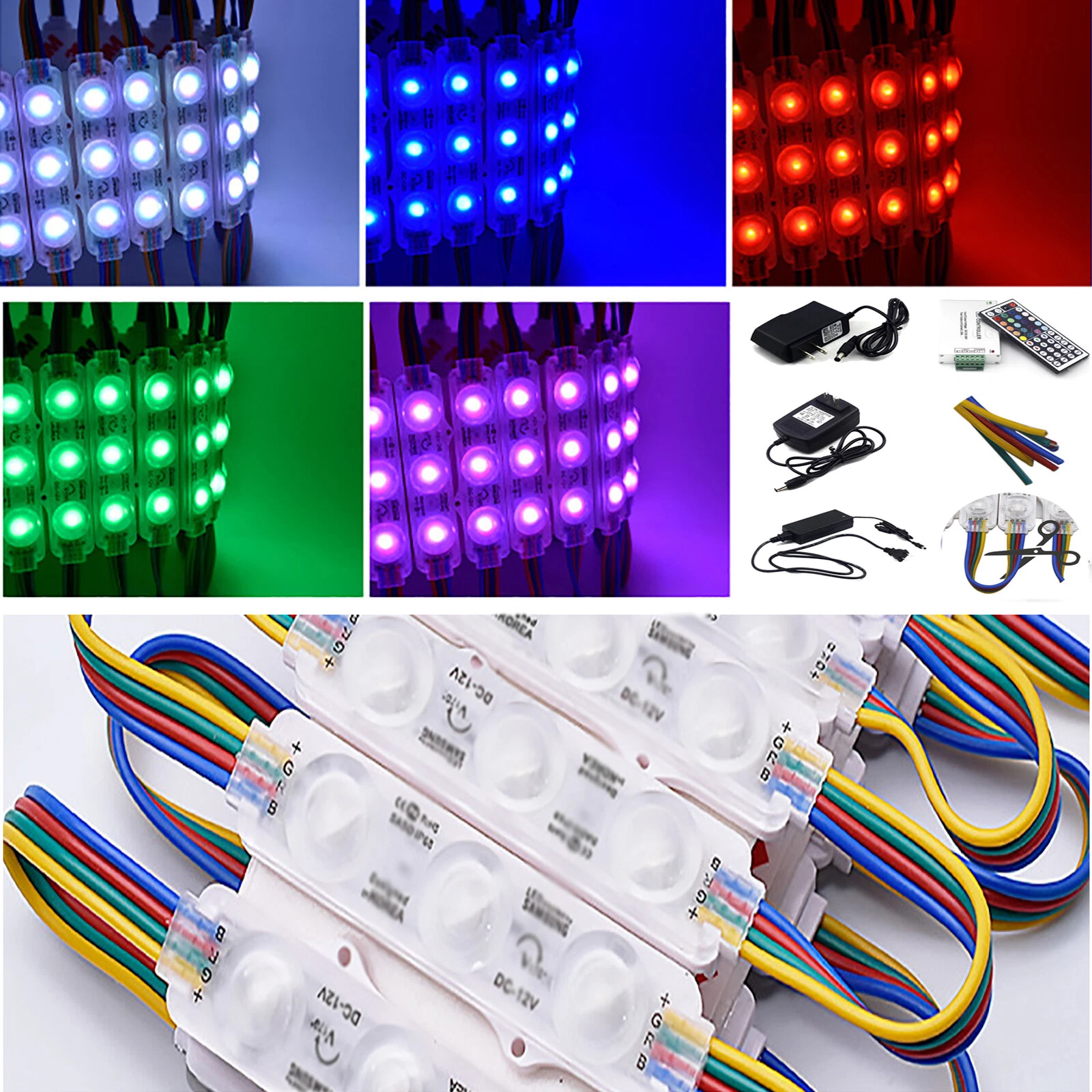 Super Bright 5050 RGB IP65 LED Module Lights Store Front Window +Remote+US POWER