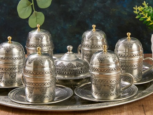 Copper Coffee Serving Set, Turkish Coffee Set, Copper Coffee Cups Tray - Picture 4 of 5